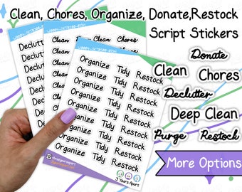 Cleaning Script Stickers | Clean Chores Organize Donate Restock, Tidy Deco Stickers for Bullet Journal, Planner, Traveler's Notebook, Diary
