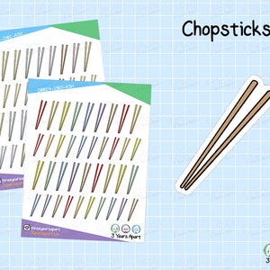 Autocollants pour baguettes | Stickers gribouillis dessinés à la main, cuisine asiatique pour Bullet Journals, agenda, carnets de voyage