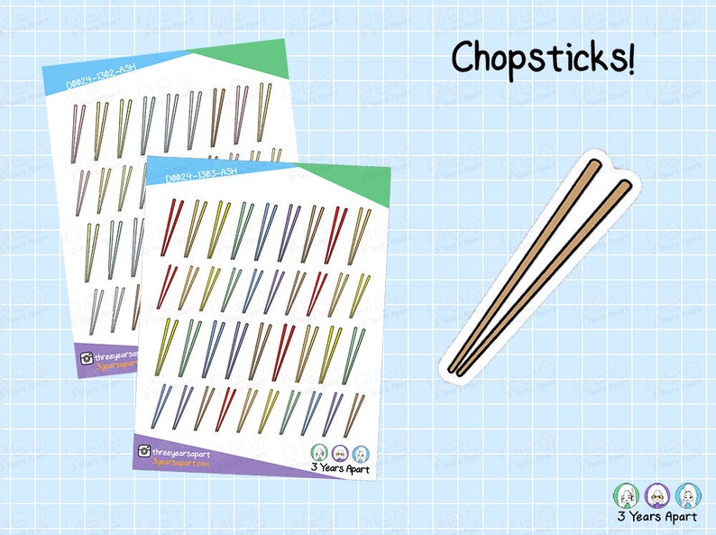 Chopstick Stickers Asian Food Hand Drawn Doodle Stickers for Bullet Journals, Planner, Traveler's Notebooks image 1