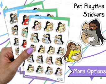 LuLu Pets Playtime Stickers | Custom Coloring Deco Dog Cat Hug for Bullet Journals, Planners, Traveler's Notebook, Diary