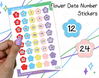 Flower Monthly Date Dot Number Sticker Sheet | Spring Summer Floral Functional & Deco for BuJo, Planner, Travelers Notebook, Diary,Scrapbook