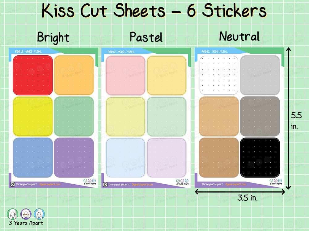 Dot Grid Rounded Square Stickers | Kraft Pastel Bright Functional Label ...