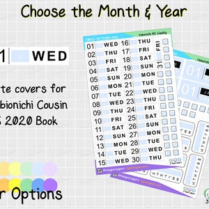 Kit d'autocollants hebdomadaires A5 Cousin Hobonichi (livre 2020) | Stickers fonctionnels et déco colorés personnalisés pour bujos, agendas, carnet de voyage, agenda