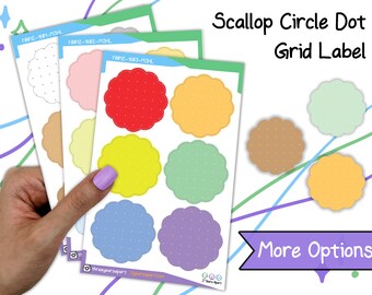 Dot Grid Scallop Circle Stickers | Kraft Pastel Bright Functional Label Stickers for Bullet Journals, Planners, Traveler's Notebook, Diary