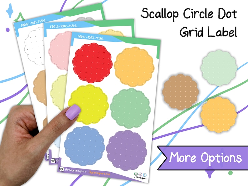 Dot Grid Scallop Circle Stickers | Kraft Pastel Bright Functional Label ...