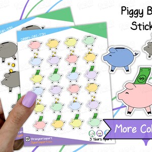 Sparschwein zahlt Rechnung fällig Aufkleber | Buchhaltungsbudget handgezeichnete Doodle Aufkleber für Bullet Journals, Planer, Traveler's Notebooks