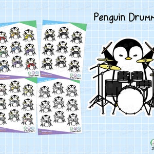 Drummer Penguin Stickers | Music Drums Study Hobby Deco Stickers for Bullet Journals, Planners, Traveler&#39;s Notebook, Diary