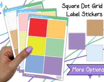 Dot Grid Square Stickers | Kraft Pastel Bright Functional Label Stickers for Bullet Journals, Planners, Traveler's Notebook, Diary