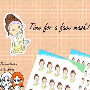 LuLu Gesichtsmaske Hautpflege Aufkleber | Custom Färbung Deco Self-Care Me Time Girl für Bullet Journals, Planer, Traveler's Notebook, Tagebuch