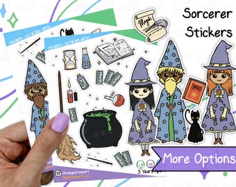 Witch Wizard and Sorcerer Stickers | Custom Coloring Magic Deco Art for Bullet Journals, Planners, Traveler's Notebook, Diary, Scrapbooking