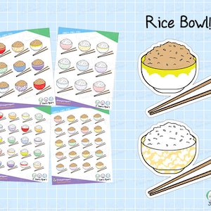 Rice Stickers | Brown White Asian Food Deco Stickers for Bullet Journals, Planners, Traveler&#39;s Notebook, Diary