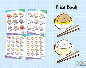 Rice Stickers | Brown White Asian Food Deco Stickers for Bullet Journals, Planners, Traveler's Notebook, Diary