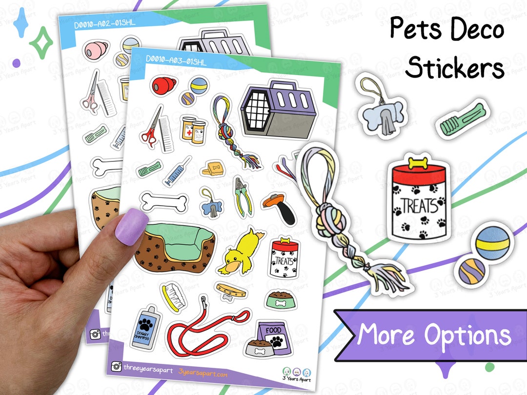 Pets Rectangular Note Sticker Pet Deco Stickers | Animal Dog Cat Toys Deco Stickers for Bullet ...