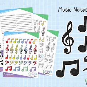 Naklejki z nutami muzycznymi | Nauka Praca Szkoła Hobby Deco Naklejki do Bullet Journals, Planerów, Zeszytów Podróżnych, Pamiętników