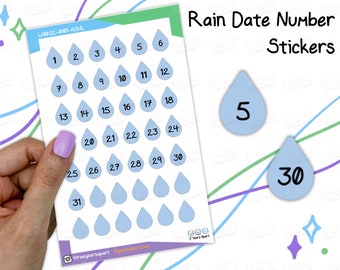 Rain Monthly Date Dot Number Sticker Sheet | Weather Spring Functional & Deco for BuJo, Planners, Travelers Notebook, Diary, Scrapbook