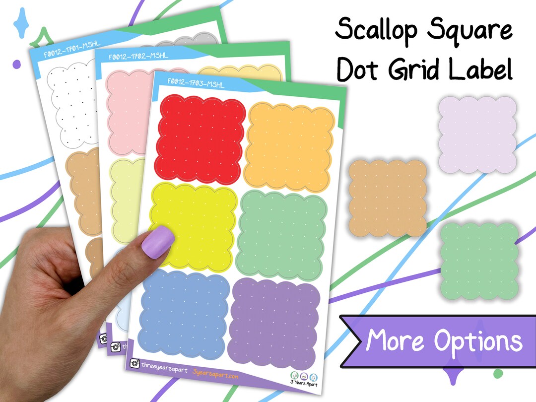Dot Grid Scallop Square Stickers | Kraft Pastel Bright Functional Label ...