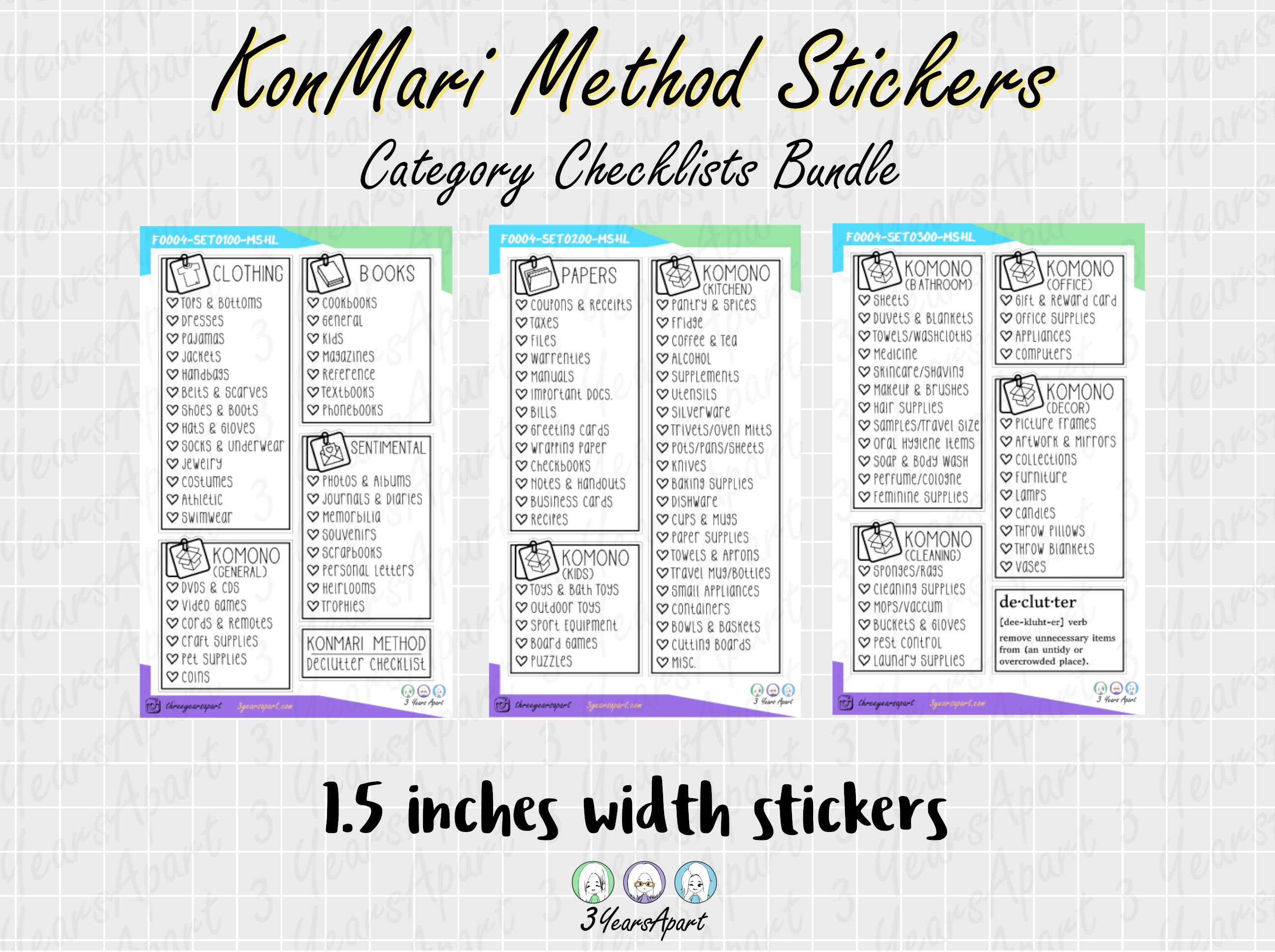Konmari Method Checklist Stickers Functional Cleaning Tidy - Etsy