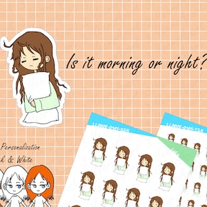 LuLu Wach auf Müdes Mädchen Aufkleber | Individuelle Färbung Deco Get Ready Self Care für Bullet Journal, Planer, Traveler's Notebook, Tagebuch