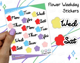 Flower Weekday Script Stickers | Handwriting Spring Weekly Functional Deco Stickers for Bullet Journal, Planner, Traveler's Notebook, Diary