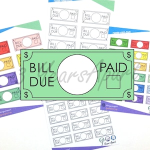 Dollar Bill Due Erinnerungsaufkleber | Funktionale Budget Geld Deco Sticker Blätter für Bullet Journals, Planer, Traveler's Notebook, Tagebuch