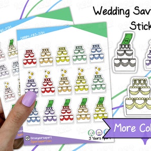 Hochzeit Einsparungen zahlen Rechnung aufgrund Aufkleber | Sparschwein gezeichnete Doodle Aufkleber für Bullet Journals, Planer, Traveler's Notebooks