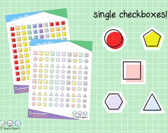 Single Checkbox Shapes Stickers | Square Circle Triangle Pentagon Hexagon Stickers for Bullet Journals, Planner, Traveler's Notebooks