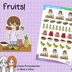LuLu Frucht Aufkleber | Wassermelone Banane Ananas Essen individuelles Deko Mädchen für Bullet Journals, Planer, Traveler's Notebook, Tagebuch