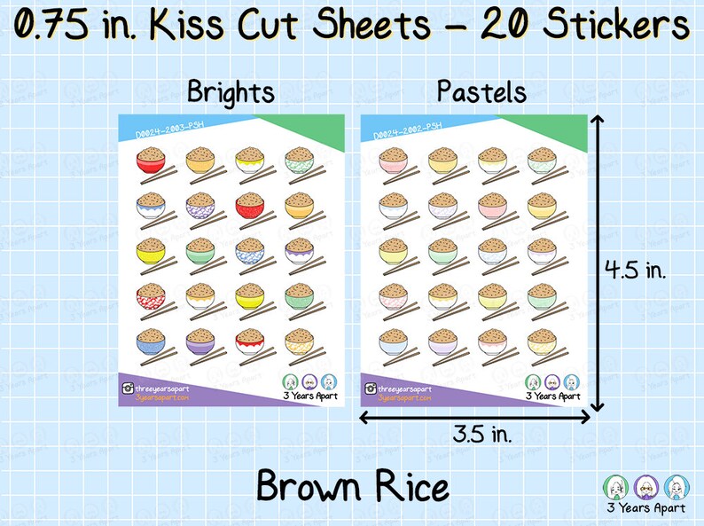 White Rice Sticker Rice Stickers Brown White Asian Food Deco Stickers for - Etsy