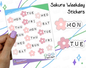 Sakura Weekday Script Stickers | Handwriting Spring Weekly Functional Deco Stickers for Bullet Journal, Planner, Traveler's Notebook, Diary