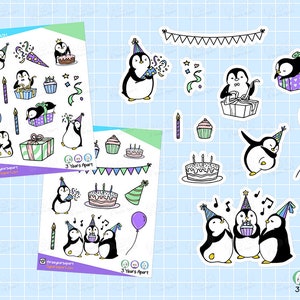 Pinguin-Geburtstags-Aufkleber | Party Event Feiern Urlaub Benutzerdefinierte Färbung Deco für Bullet Journals, Planer, Traveler's Notebook, Tagebuch
