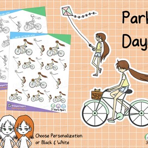 LuLu Park Sticker | Sommer Fahrrad Drachen Fliegen Outdoor Custom Färbung Deco Girl für Bullet Journals, Planer, Traveler's Notebook, Tagebuch