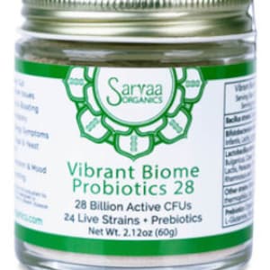SARVAA ORGANICS Vibrant Biome Probiotics-28 - 28 Billion CFU High Potency Probiotic Sporebiotic Prebiotic Supplement Powder 60 Servings