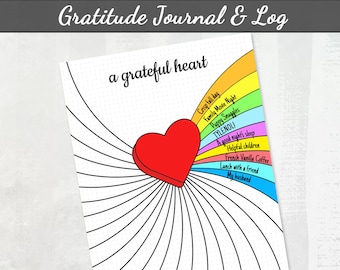 Gratitude Log Journal Printable BUJO Daily Gratitude Log for Women, Bullet Journal Printable Self Care Journal, Mindfulness Journal Insert