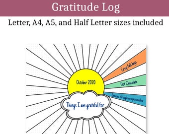 Daily Gratitude Journal Printable - Sunburst - Gratitude Log, Bullet Journal Printable, Daily journal morning