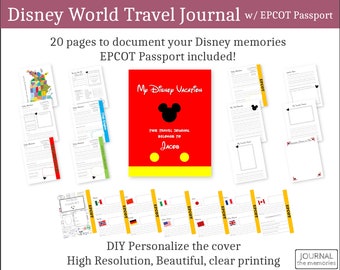 WDW Journal for Kids | WDW Journal with Epcot Passport | Character Autographs | Travel Gift | Personalize | Printable | Keepsake