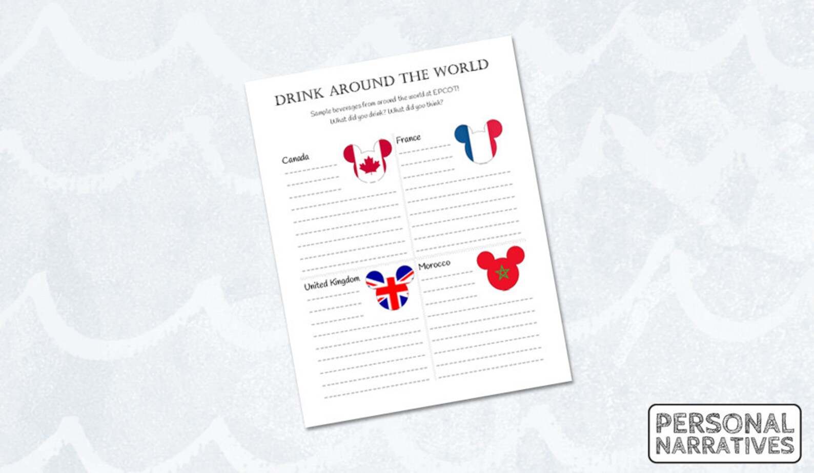 Epcot Passport Printable Drink Around the World Epcot Food Etsy