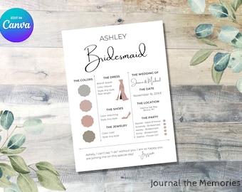 Bridesmaid Info Card Template  Easily edit in Canva. Infographic, Bridal Party Info Card, Bridesmaid Information
