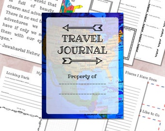 Kids Travel Journal | Family Travel Printable Vacation Journal | Road Trip Journal Travel Pages | Personalize Cover | Keepsake | Travel Gift