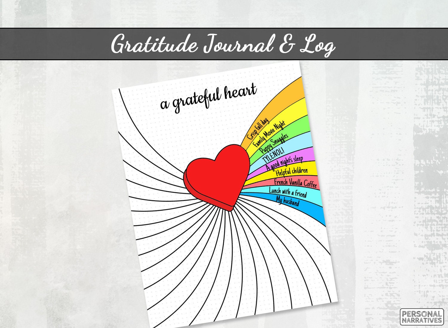 Gratitude Log Journal Printable BUJO Daily Gratitude Log for