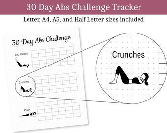 30 Day Abs Challenge Tracker, Fitness Bullet Journal (Printable)