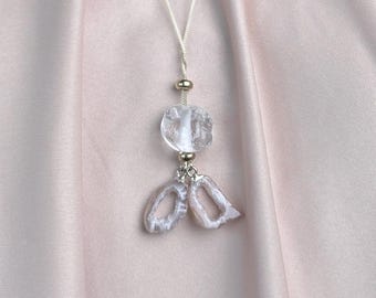 Clear Quartz & Geode Slice Necklace • Boho Healing Crystal Pendant