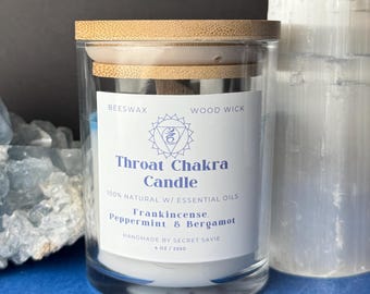 Throat Chakra Beeswax Candle – Vishuddha Voice (4 oz, Reiki-Infused)