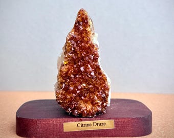 Citrine Druze Crystal on Wooden Base: Merchant's Stone, Positive Energy
