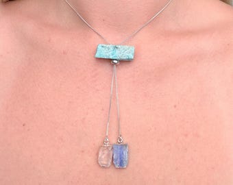 Amazonite, Quartz & Kyanite Hope Necklace: Adjustable Healing Crystal Pendant