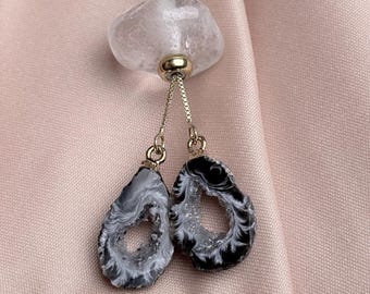 Adjustable Quartz & Geode Slice Necklace • Boho Healing Pendant