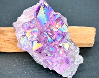 Iridescent Aura Amethyst Quartz Crystal: Healing Gemstone, Home Decor