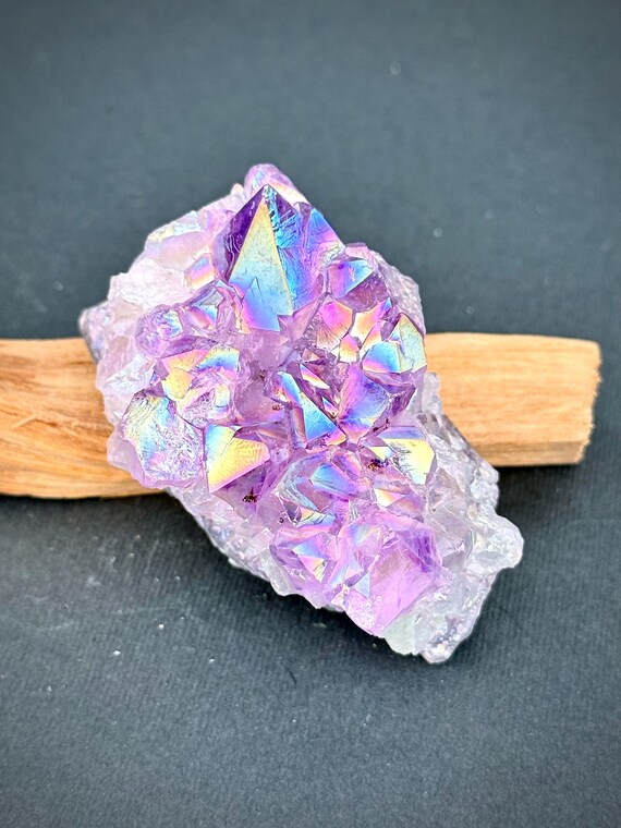 Iridescent Aura Amethyst Quartz Crystal: Healing Gemstone, Home Decor