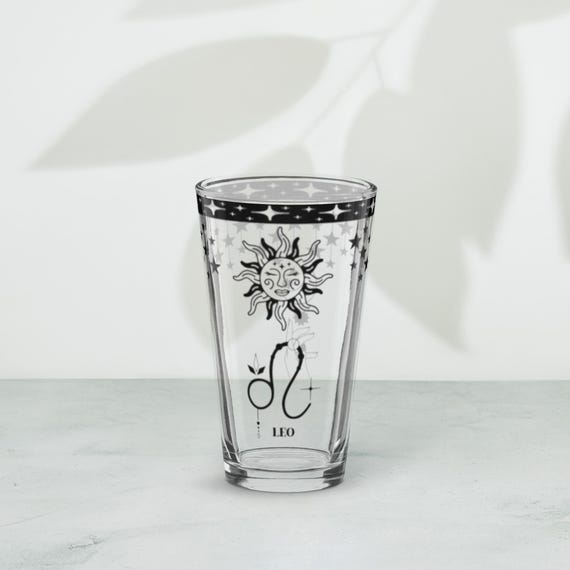 Leo Zodiac Pint Glass with Celestial Sun and Moon Design