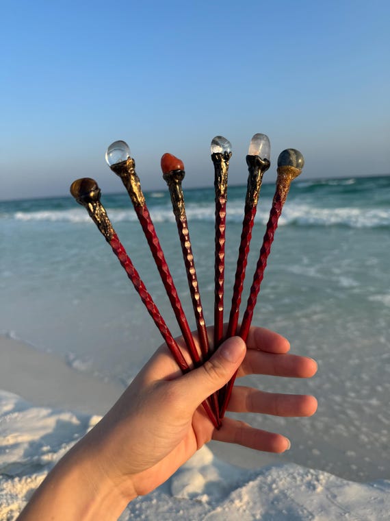 Pick Your Crystal Wand - Set of 6 Unique Healing Wands with Wooden Handles