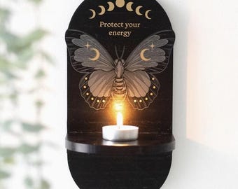 Black Moth Altar Shelf: Spooky Home Decor, Witch Gift